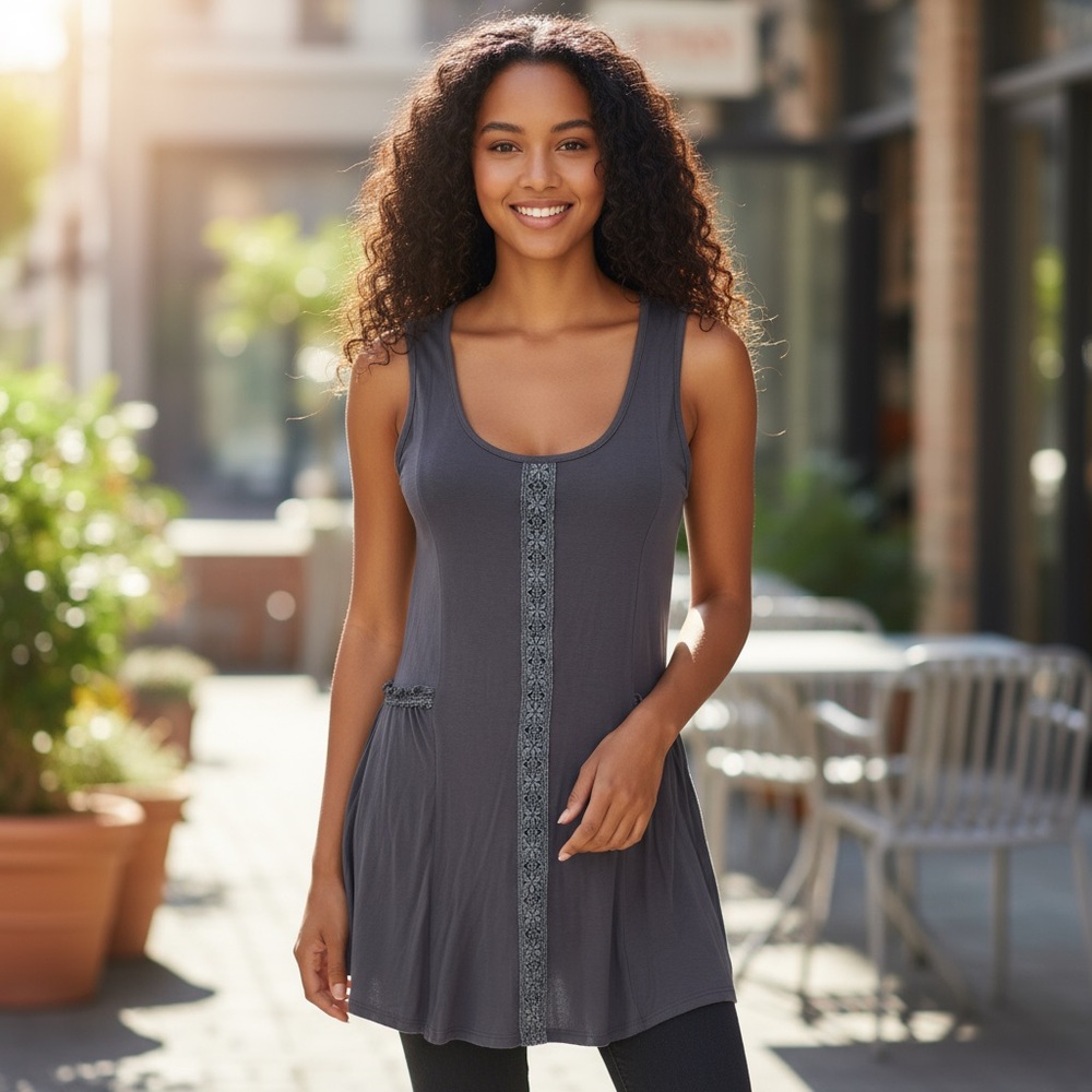 ❤️ POL Distressed Boho Ruffle Tunic Tank - Picture 1 of 11